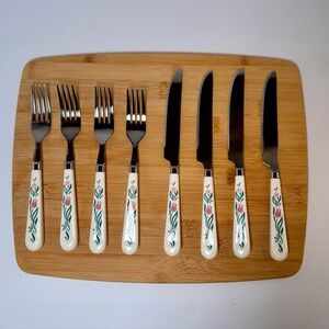 Vintage English Floral Flatware Set – Pink Tulip Handles (19 pcs)